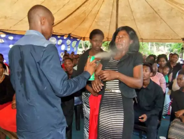 Photos: South African Prophet, Lethebo Rabalago uses insecticide to 